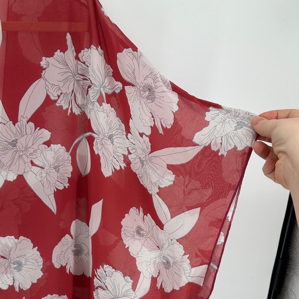 Boho Western Dressy Romantic Effortless Floral Red Kimono Top SzOS - Picture 8 of 9